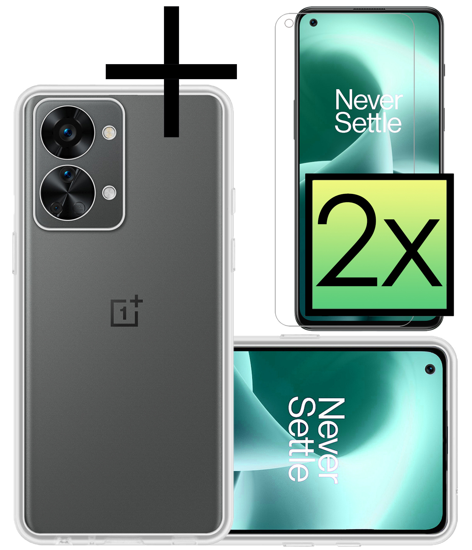 OnePlus Nord 2T Hoesje Back Cover Siliconen Case Hoes Met 2x Screenprotector - Transparant