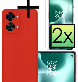 NoXx OnePlus Nord 2T Hoesje Siliconen Met 2x Screenprotector - Rood