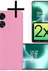 NoXx Hoes Geschikt voor OnePlus Nord 2T Hoesje Cover Siliconen Back Case Hoes Met 2x Screenprotector - Lichtroze