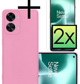 NoXx OnePlus Nord 2T Hoesje Siliconen Met 2x Screenprotector - Lichtroze