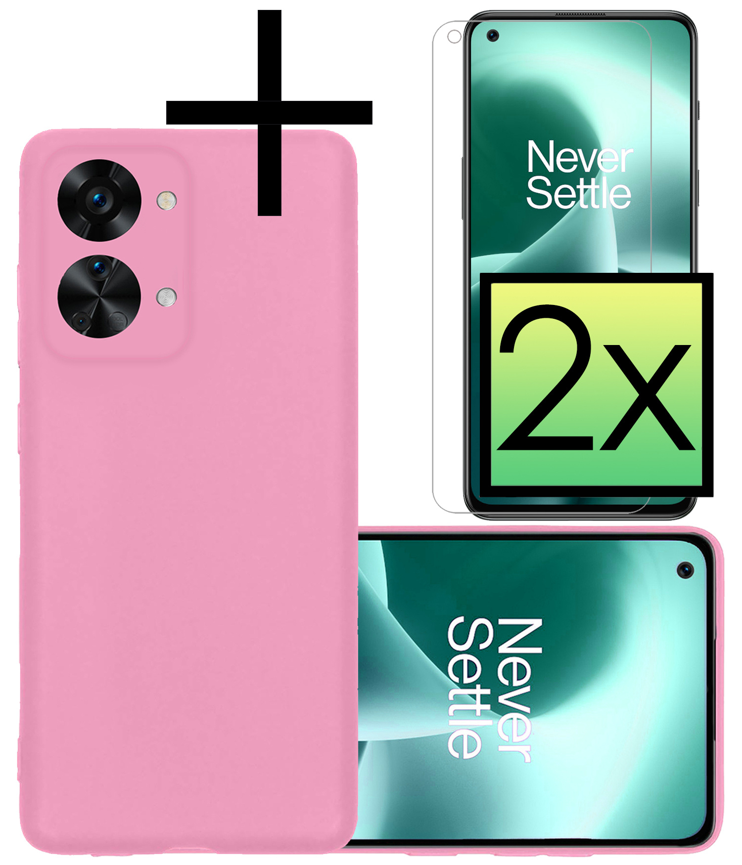 NoXx Hoes Geschikt voor OnePlus Nord 2T Hoesje Cover Siliconen Back Case Hoes Met 2x Screenprotector - Lichtroze