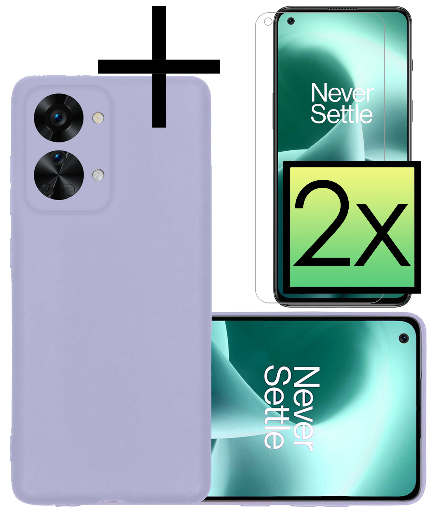 NoXx OnePlus Nord 2T Hoesje Back Cover Siliconen Case Hoes Met 2x Screenprotector - Lila