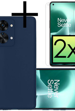 NoXx Hoes Geschikt voor OnePlus Nord 2T Hoesje Cover Siliconen Back Case Hoes Met 2x Screenprotector - Donkerblauw