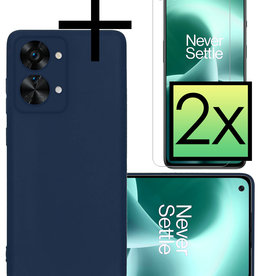 NoXx NoXx OnePlus Nord 2T Hoesje Siliconen Met 2x Screenprotector - Donkerblauw