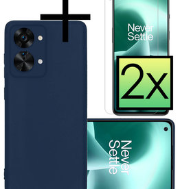 NoXx OnePlus Nord 2T Hoesje Siliconen Met 2x Screenprotector - Donkerblauw
