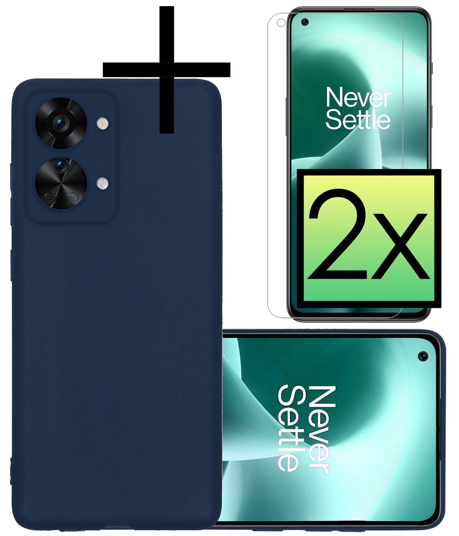 NoXx Hoes Geschikt voor OnePlus Nord 2T Hoesje Cover Siliconen Back Case Hoes Met 2x Screenprotector - Donkerblauw