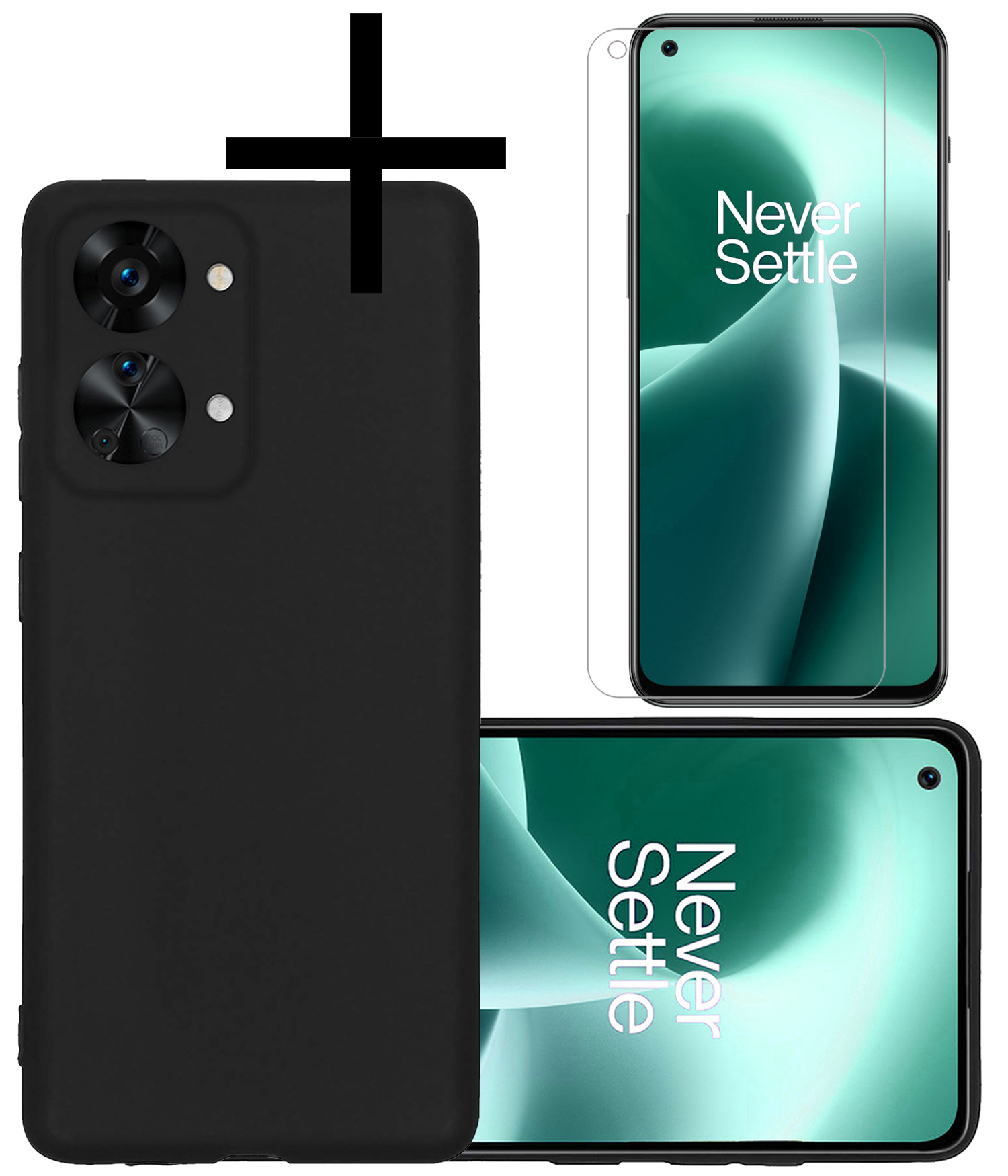 NoXx Hoes Geschikt voor OnePlus Nord 2T Hoesje Cover Siliconen Back Case Hoes Met Screenprotector - Zwart