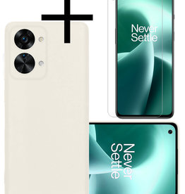 NoXx OnePlus Nord 2T Hoesje Siliconen Met Screenprotector - Wit