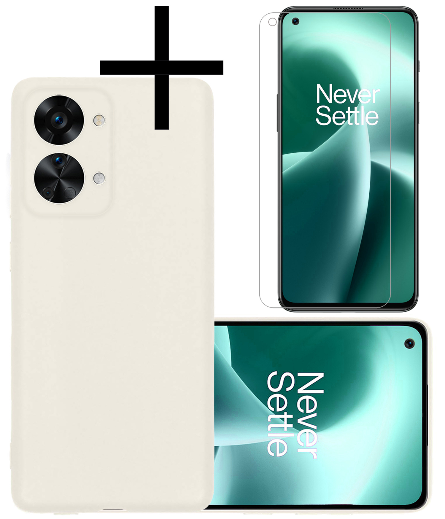 OnePlus Nord 2T Hoesje Back Cover Siliconen Case Hoes Met Screenprotector - Wit