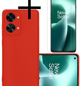 NoXx OnePlus Nord 2T Hoesje Siliconen Met Screenprotector - Rood