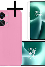 NoXx Hoes Geschikt voor OnePlus Nord 2T Hoesje Cover Siliconen Back Case Hoes Met Screenprotector - Lichtroze