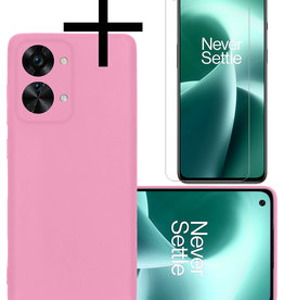 NoXx OnePlus Nord 2T Hoesje Siliconen Met Screenprotector - Lichtroze