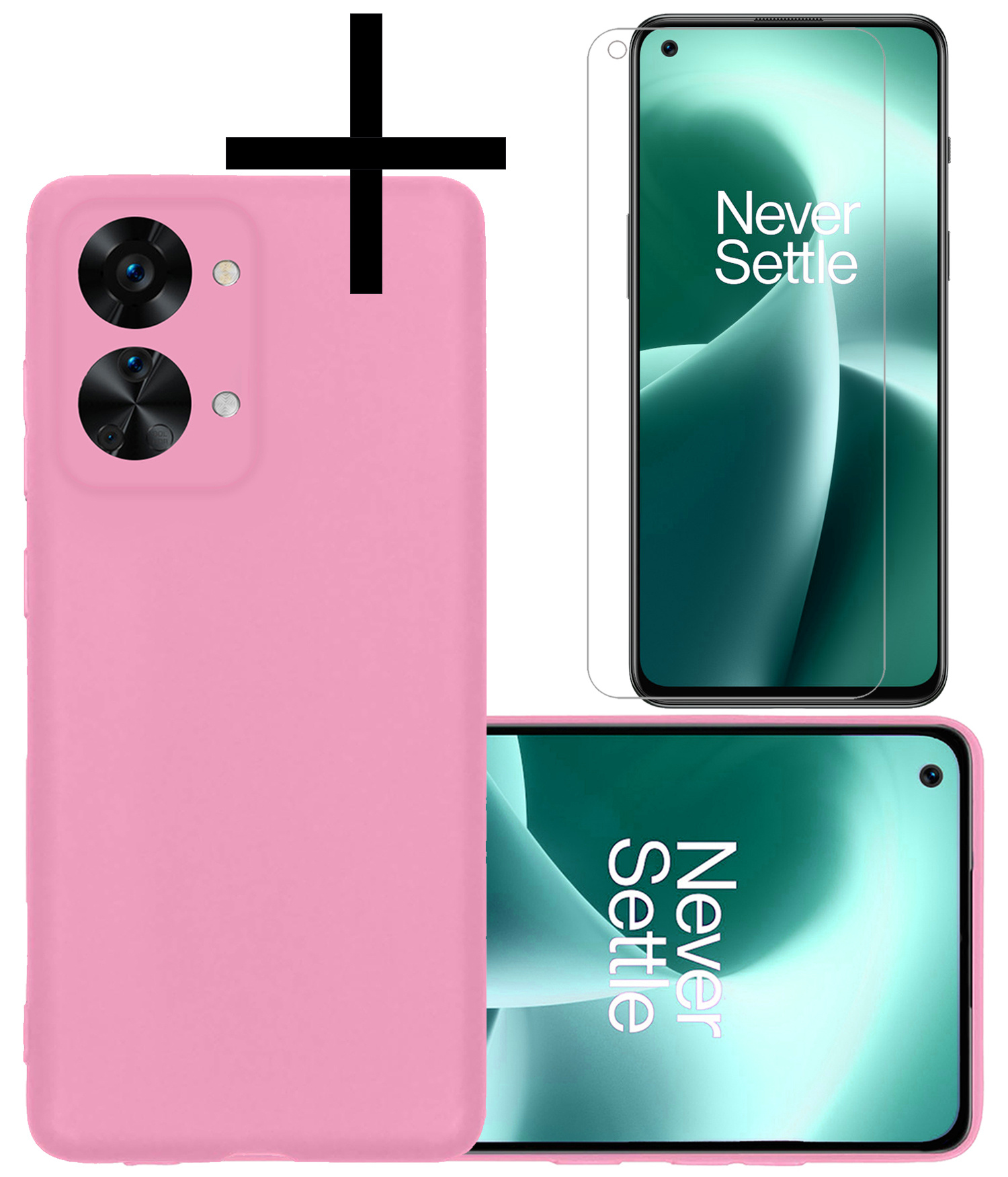 NoXx Hoes Geschikt voor OnePlus Nord 2T Hoesje Cover Siliconen Back Case Hoes Met Screenprotector - Lichtroze
