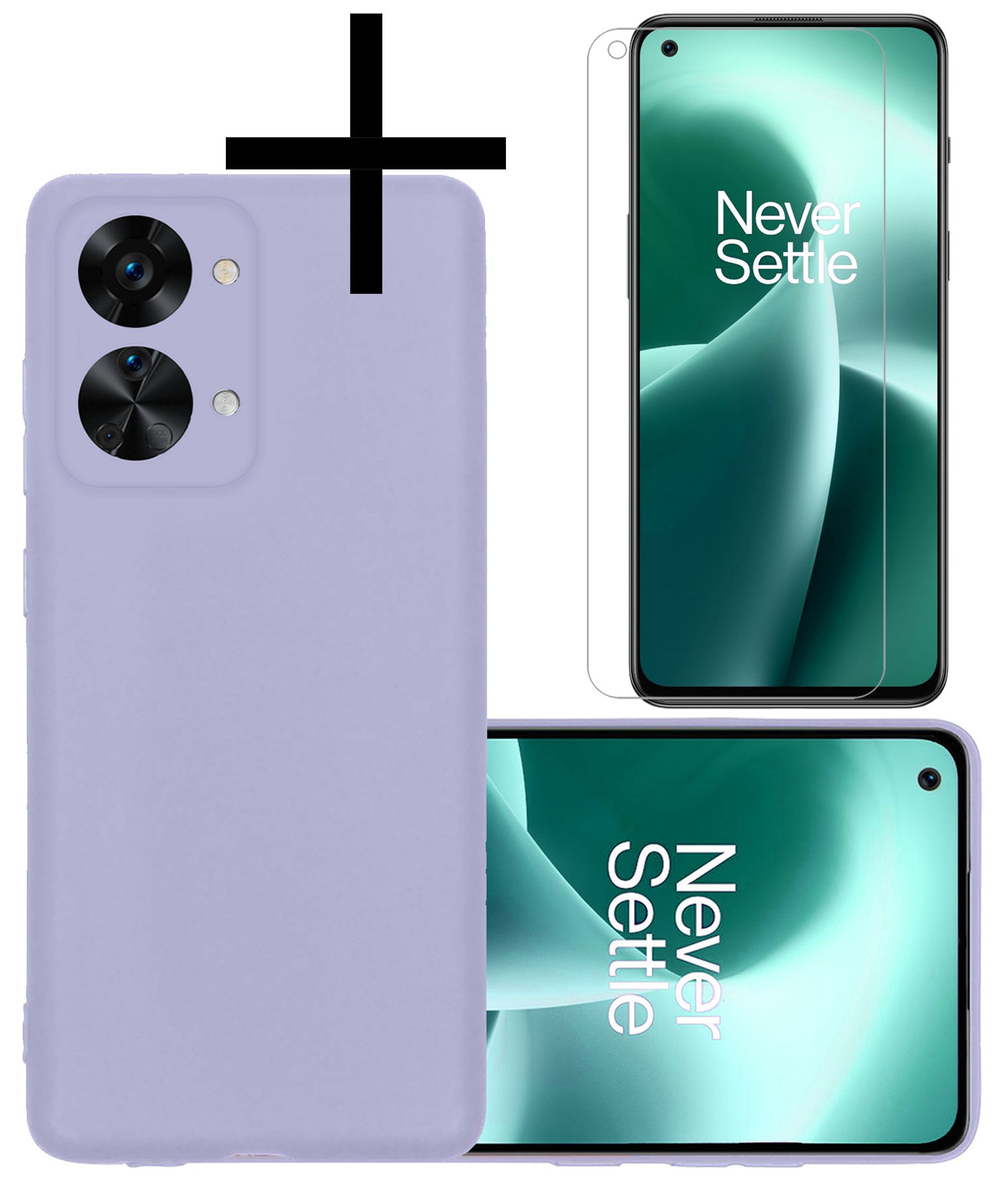 NoXx Hoes Geschikt voor OnePlus Nord 2T Hoesje Cover Siliconen Back Case Hoes Met Screenprotector - Lila