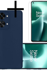 NoXx Hoes Geschikt voor OnePlus Nord 2T Hoesje Cover Siliconen Back Case Hoes Met Screenprotector - Donkerblauw