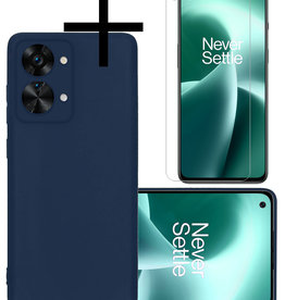NoXx NoXx OnePlus Nord 2T Hoesje Siliconen Met Screenprotector - Donkerblauw