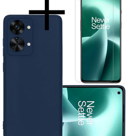 NoXx OnePlus Nord 2T Hoesje Siliconen Met Screenprotector - Donkerblauw