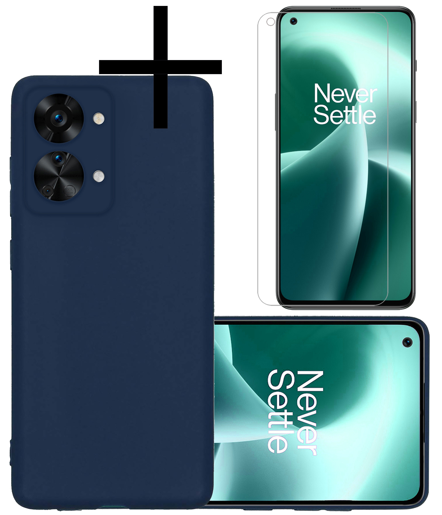 NoXx Hoes Geschikt voor OnePlus Nord 2T Hoesje Cover Siliconen Back Case Hoes Met Screenprotector - Donkerblauw
