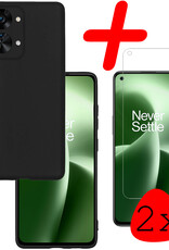 BASEY. Hoes Geschikt voor OnePlus Nord 2T Hoesje Siliconen Back Cover Case Met 2x Screenprotector - Hoesje Geschikt voor OnePlus Nord 2T Hoes Cover Hoesje - Zwart