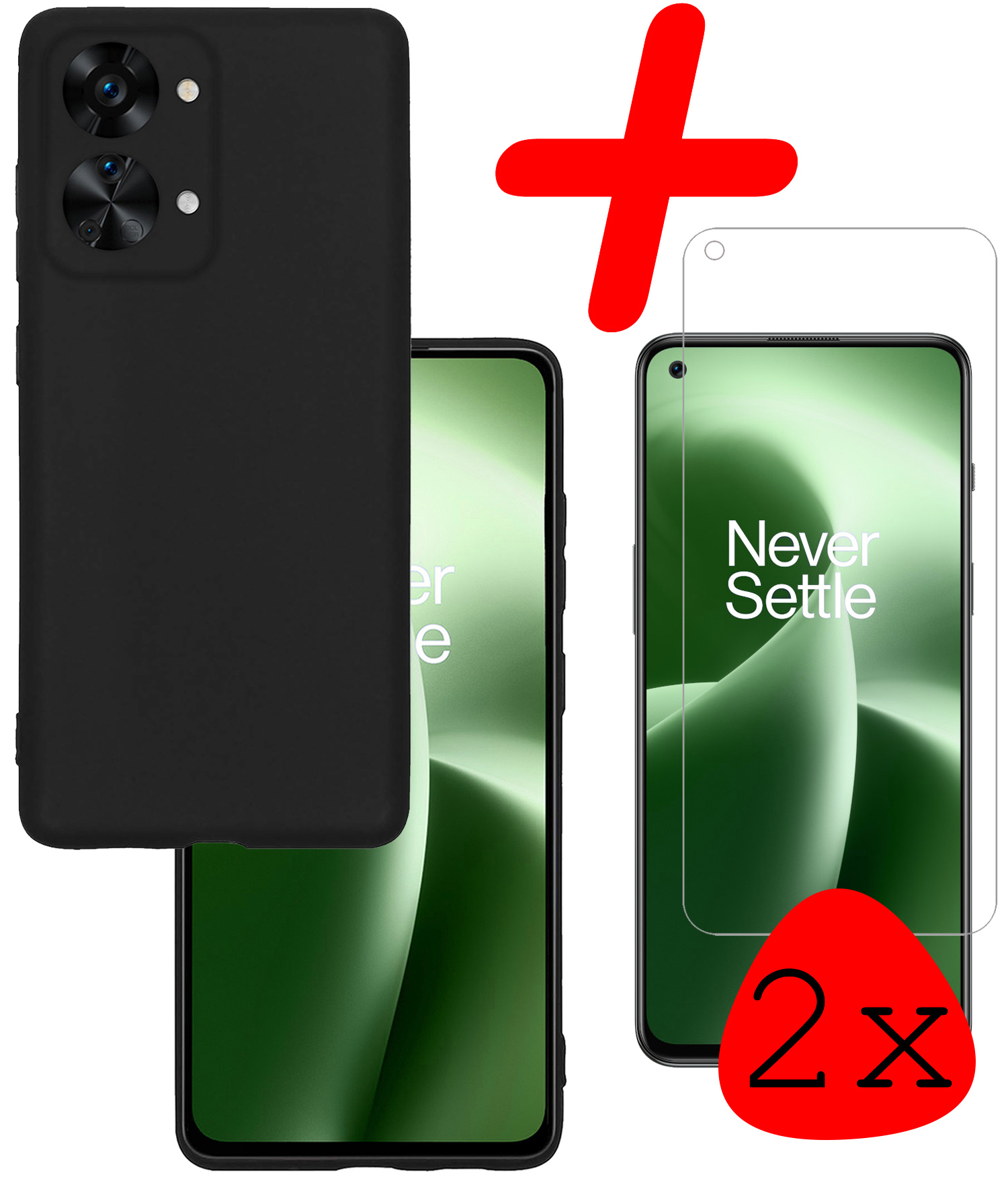 BASEY. Hoes Geschikt voor OnePlus Nord 2T Hoesje Siliconen Back Cover Case Met 2x Screenprotector - Hoesje Geschikt voor OnePlus Nord 2T Hoes Cover Hoesje - Zwart