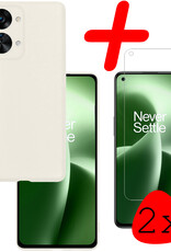 BASEY. Hoes Geschikt voor OnePlus Nord 2T Hoesje Siliconen Back Cover Case Met 2x Screenprotector - Hoesje Geschikt voor OnePlus Nord 2T Hoes Cover Hoesje - Wit