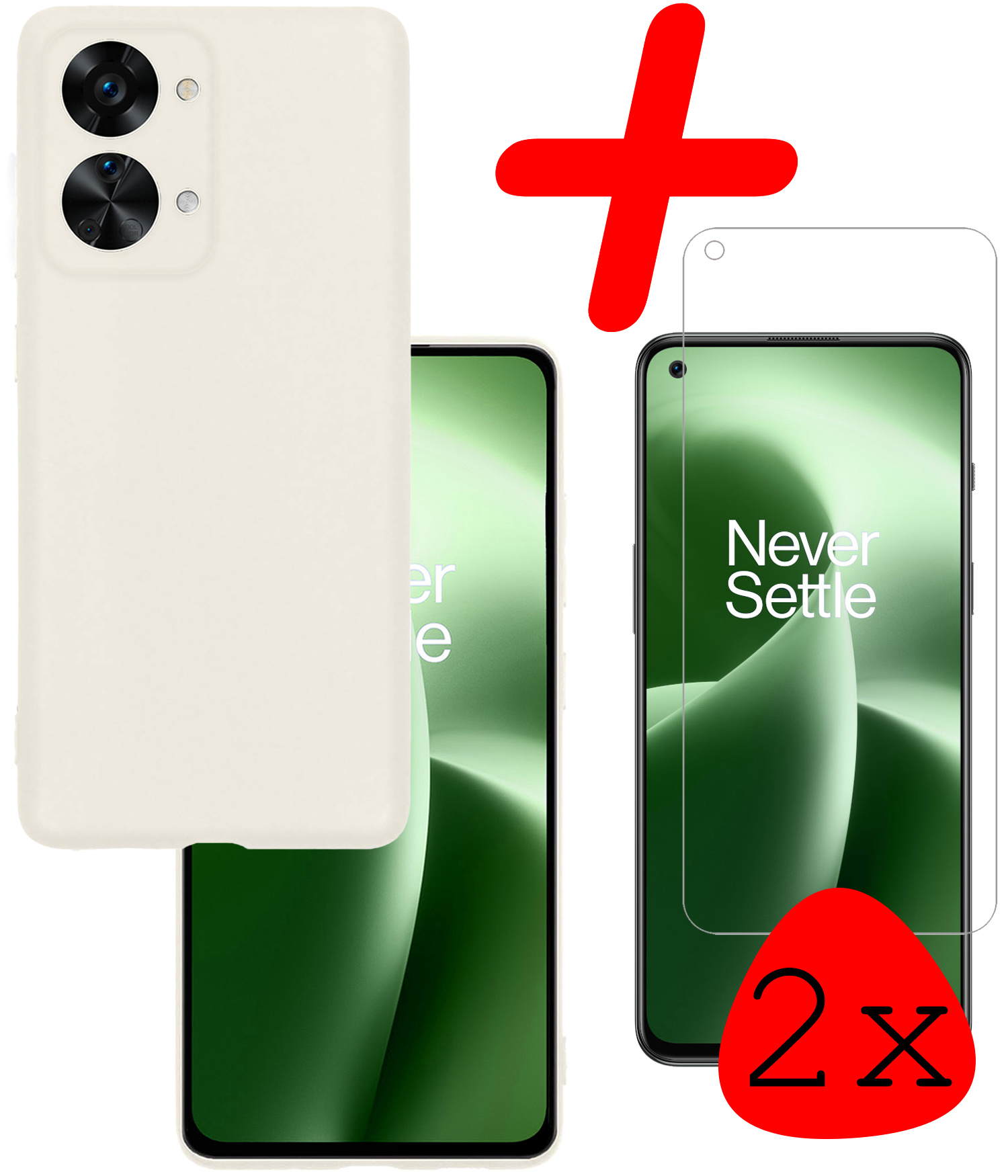 BASEY. Hoes Geschikt voor OnePlus Nord 2T Hoesje Siliconen Back Cover Case Met 2x Screenprotector - Hoesje Geschikt voor OnePlus Nord 2T Hoes Cover Hoesje - Wit