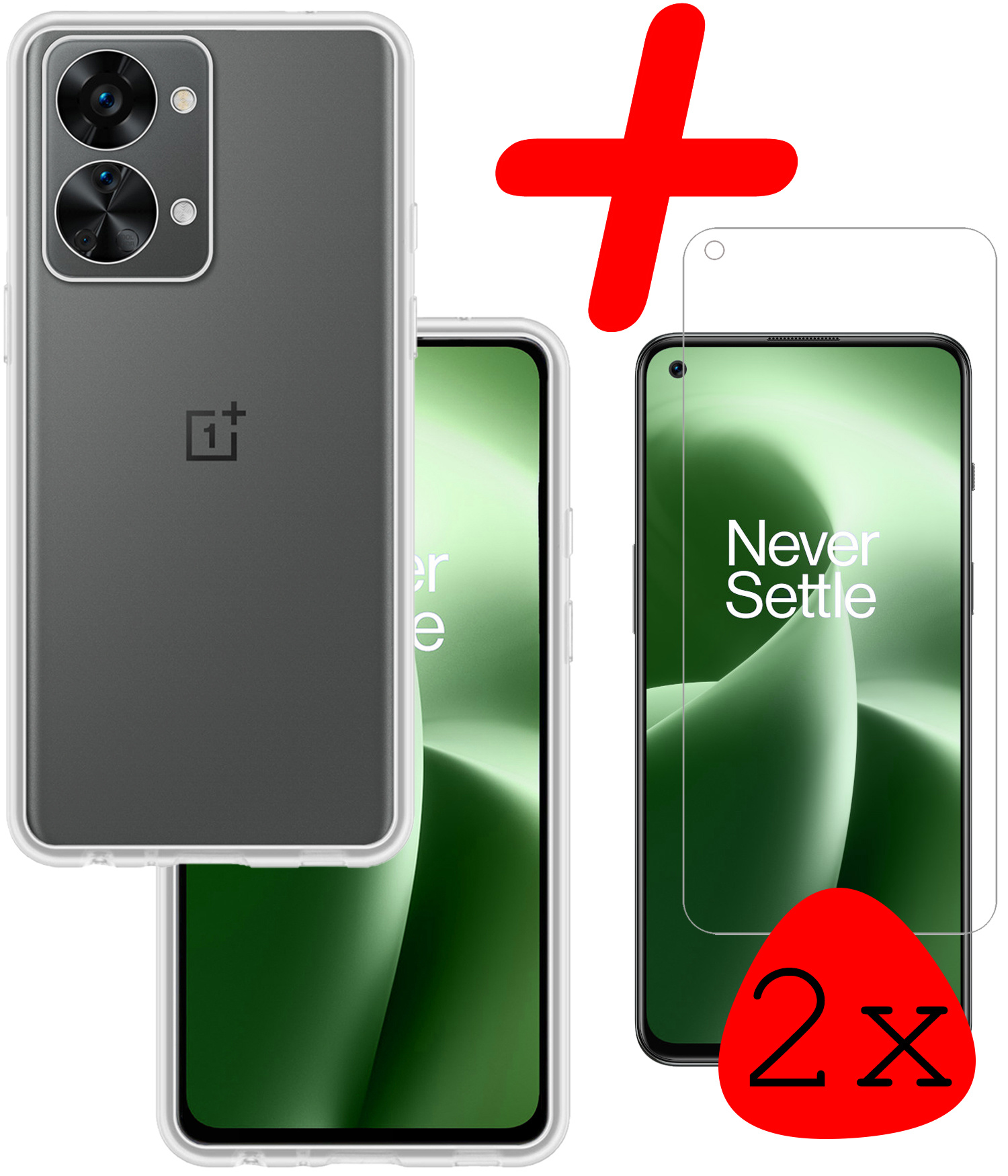 BASEY. Hoes Geschikt voor OnePlus Nord 2T Hoesje Siliconen Back Cover Case Met 2x Screenprotector - Hoesje Geschikt voor OnePlus Nord 2T Hoes Cover Hoesje - Transparant