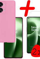 BASEY. Hoes Geschikt voor OnePlus Nord 2T Hoesje Siliconen Back Cover Case Met 2x Screenprotector - Hoesje Geschikt voor OnePlus Nord 2T Hoes Cover Hoesje - Lichtroze