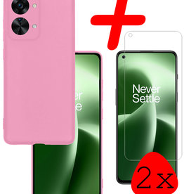 BASEY. BASEY. OnePlus Nord 2T Hoesje Siliconen Met 2x Screenprotector - Lichtroze