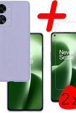 BASEY. Hoes Geschikt voor OnePlus Nord 2T Hoesje Siliconen Back Cover Case Met 2x Screenprotector - Hoesje Geschikt voor OnePlus Nord 2T Hoes Cover Hoesje - Lila