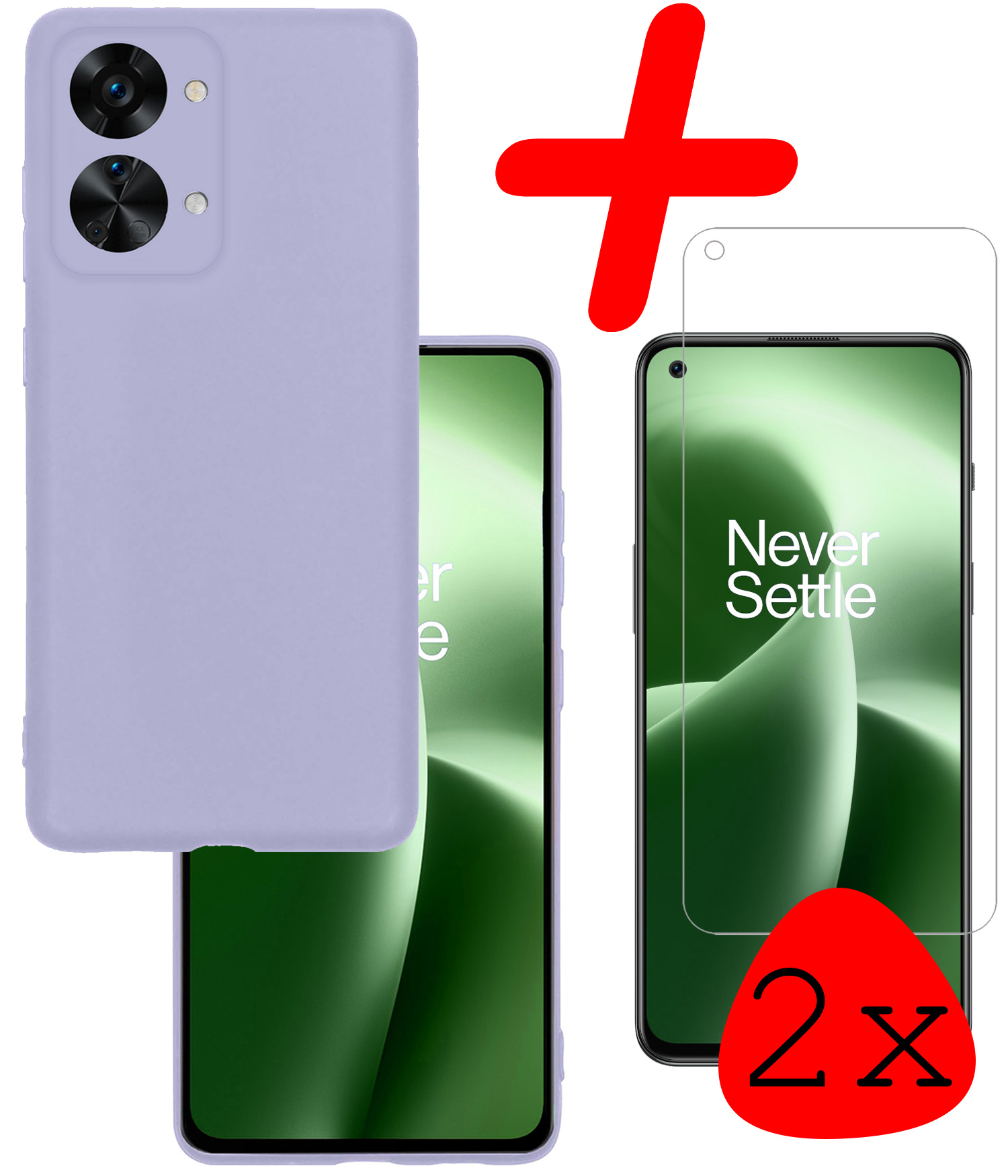 BASEY. Hoes Geschikt voor OnePlus Nord 2T Hoesje Siliconen Back Cover Case Met 2x Screenprotector - Hoesje Geschikt voor OnePlus Nord 2T Hoes Cover Hoesje - Lila