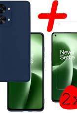 BASEY. Hoes Geschikt voor OnePlus Nord 2T Hoesje Siliconen Back Cover Case Met 2x Screenprotector - Hoesje Geschikt voor OnePlus Nord 2T Hoes Cover Hoesje - Donkerblauw