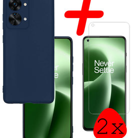 BASEY. BASEY. OnePlus Nord 2T Hoesje Siliconen Met 2x Screenprotector - Donkerblauw