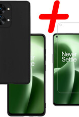 BASEY. Hoes Geschikt voor OnePlus Nord 2T Hoesje Siliconen Back Cover Case Met Screenprotector - Hoesje Geschikt voor OnePlus Nord 2T Hoes Cover Hoesje - Zwart