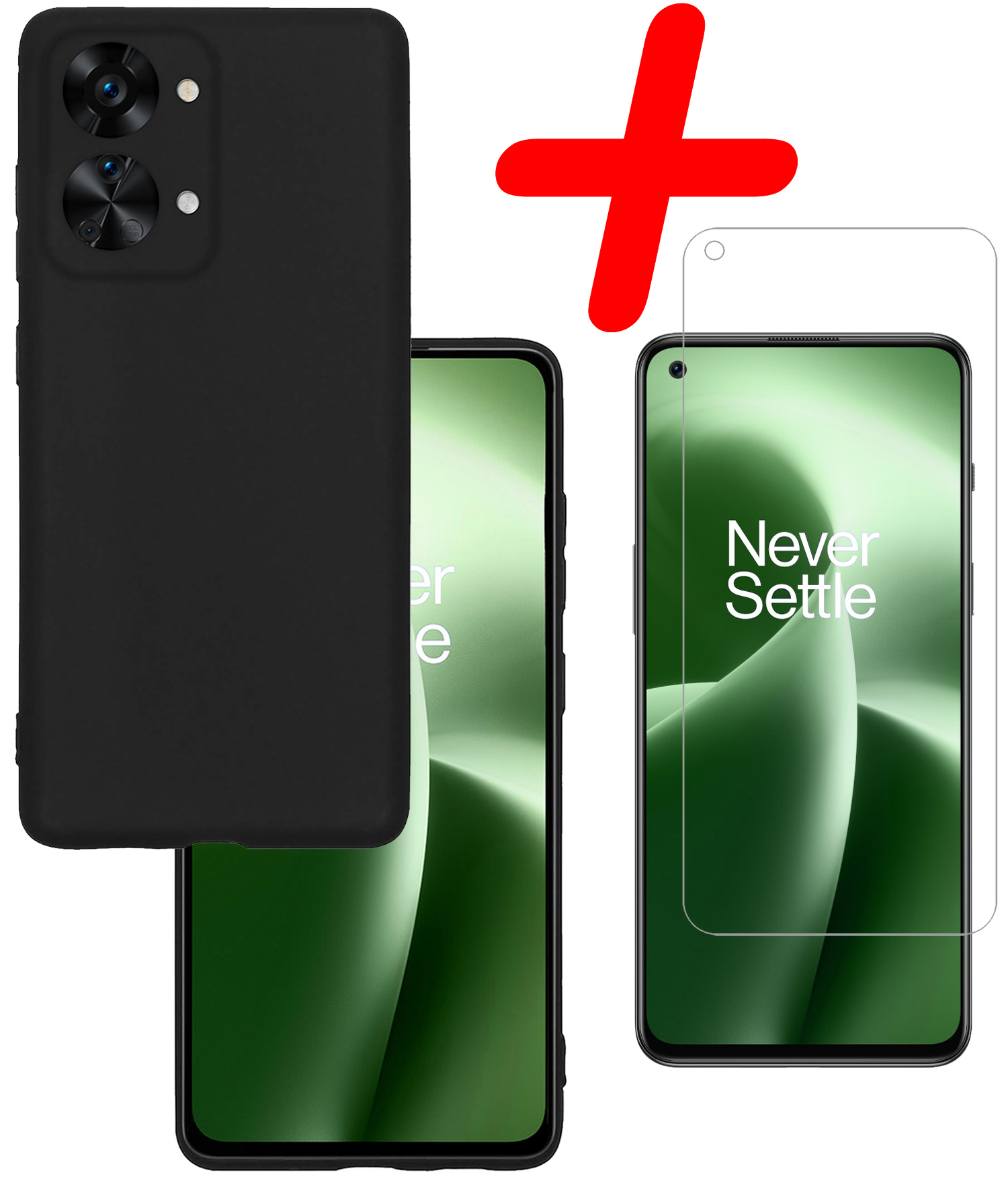 BASEY. Hoes Geschikt voor OnePlus Nord 2T Hoesje Siliconen Back Cover Case Met Screenprotector - Hoesje Geschikt voor OnePlus Nord 2T Hoes Cover Hoesje - Zwart