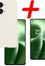 BASEY. Hoes Geschikt voor OnePlus Nord 2T Hoesje Siliconen Back Cover Case Met Screenprotector - Hoesje Geschikt voor OnePlus Nord 2T Hoes Cover Hoesje - Wit
