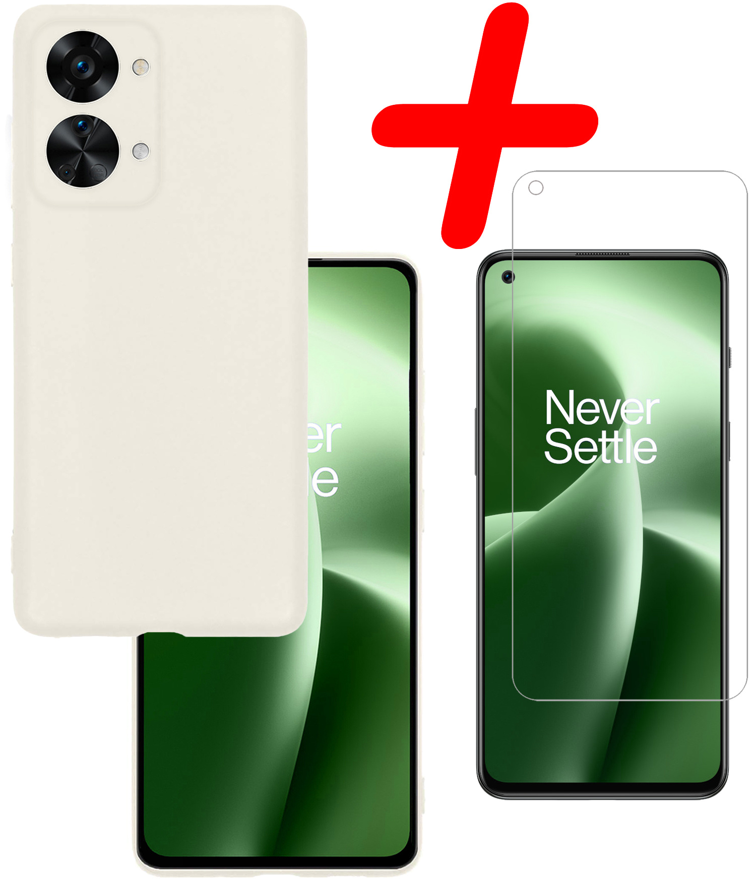 BASEY. Hoes Geschikt voor OnePlus Nord 2T Hoesje Siliconen Back Cover Case Met Screenprotector - Hoesje Geschikt voor OnePlus Nord 2T Hoes Cover Hoesje - Wit