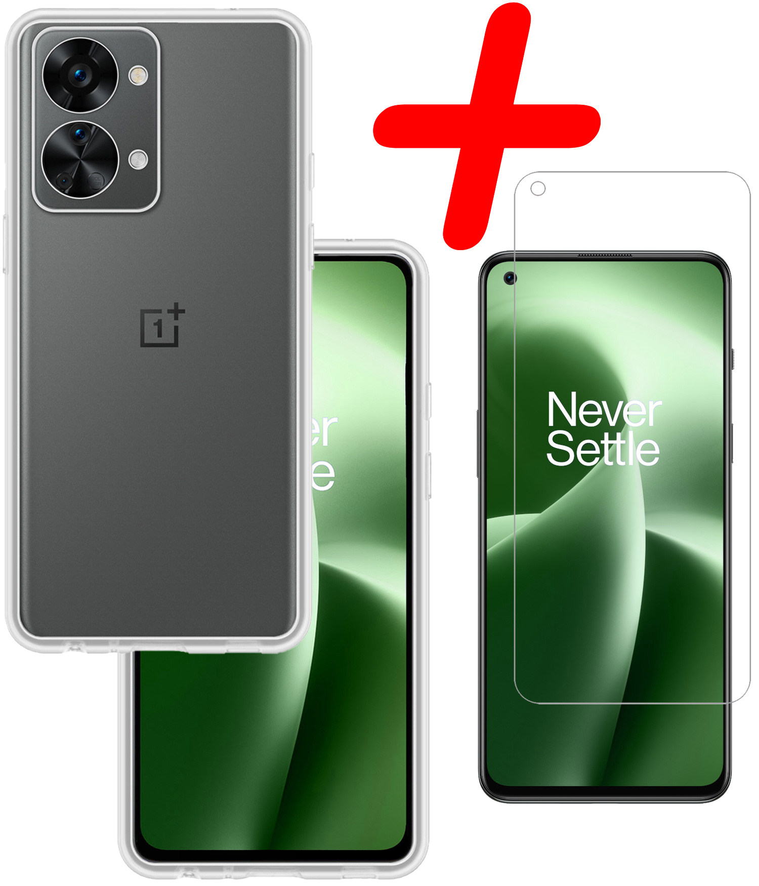 BASEY. Hoes Geschikt voor OnePlus Nord 2T Hoesje Siliconen Back Cover Case Met Screenprotector - Hoesje Geschikt voor OnePlus Nord 2T Hoes Cover Hoesje - Transparant