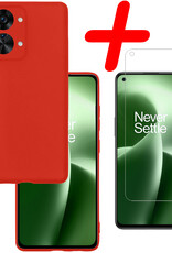 BASEY. Hoes Geschikt voor OnePlus Nord 2T Hoesje Siliconen Back Cover Case Met Screenprotector - Hoesje Geschikt voor OnePlus Nord 2T Hoes Cover Hoesje - Rood