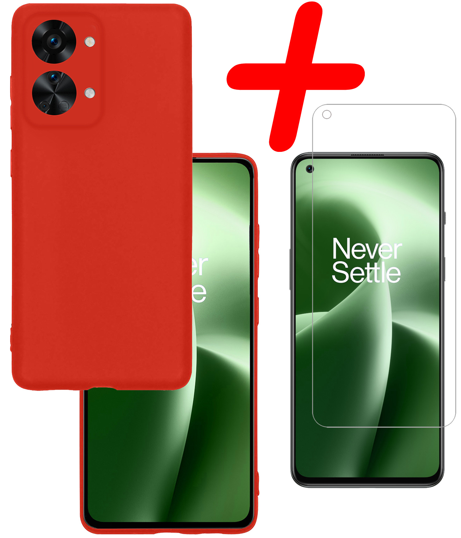BASEY. Hoes Geschikt voor OnePlus Nord 2T Hoesje Siliconen Back Cover Case Met Screenprotector - Hoesje Geschikt voor OnePlus Nord 2T Hoes Cover Hoesje - Rood