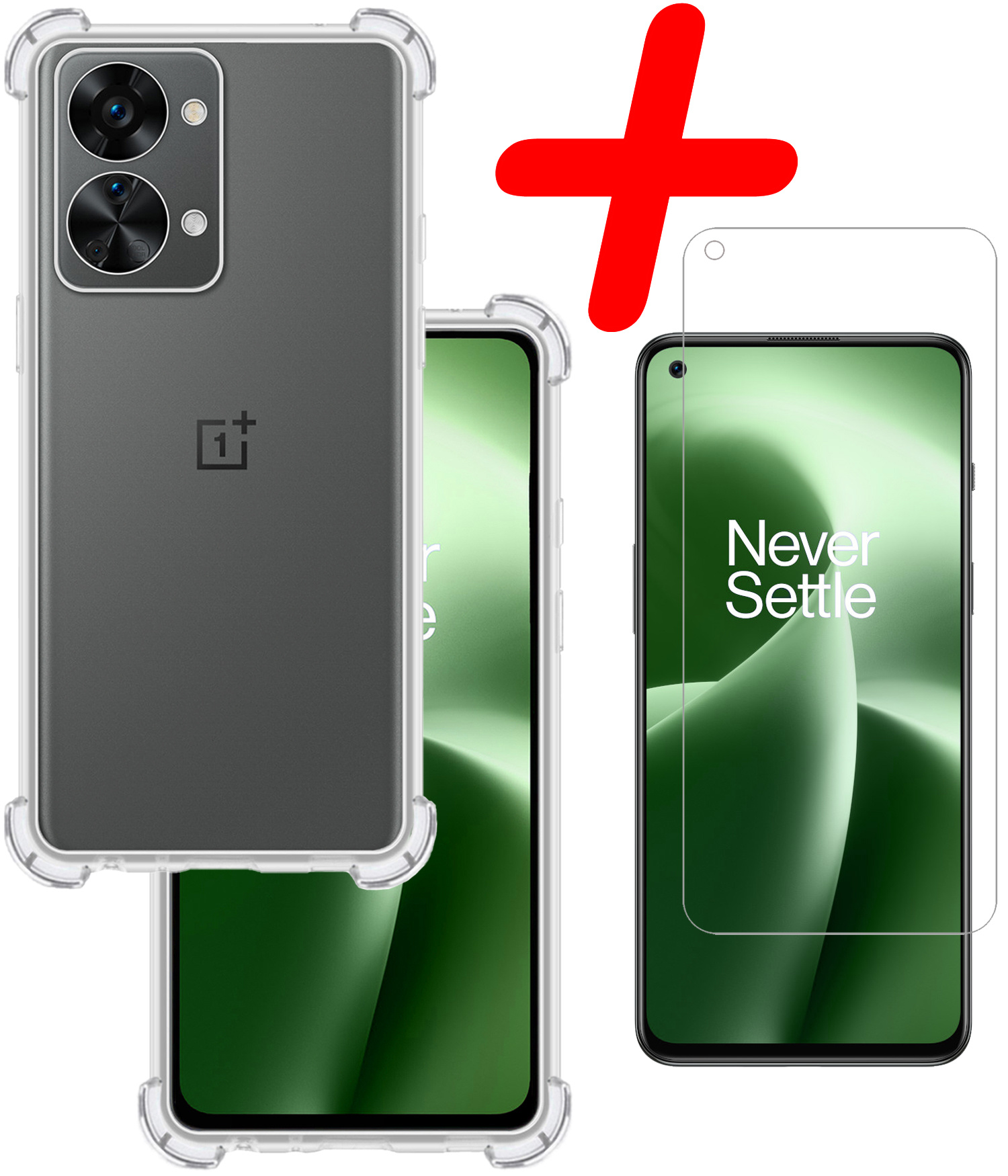 BASEY. Hoes Geschikt voor OnePlus Nord 2T Hoesje Shock Proof Case Hoes Siliconen Met Screenprotector - Hoesje Geschikt voor OnePlus Nord 2T Hoes Cover Shockproof - Transparant
