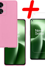 BASEY. Hoes Geschikt voor OnePlus Nord 2T Hoesje Siliconen Back Cover Case Met Screenprotector - Hoesje Geschikt voor OnePlus Nord 2T Hoes Cover Hoesje - Lichtroze