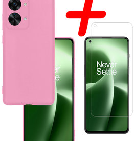 BASEY. BASEY. OnePlus Nord 2T Hoesje Siliconen Met Screenprotector - Lichtroze
