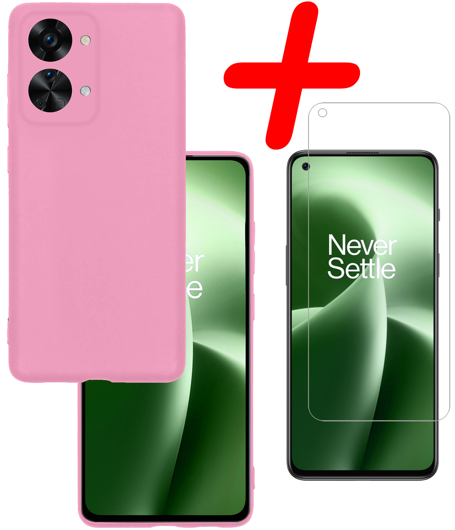 BASEY. Hoes Geschikt voor OnePlus Nord 2T Hoesje Siliconen Back Cover Case Met Screenprotector - Hoesje Geschikt voor OnePlus Nord 2T Hoes Cover Hoesje - Lichtroze