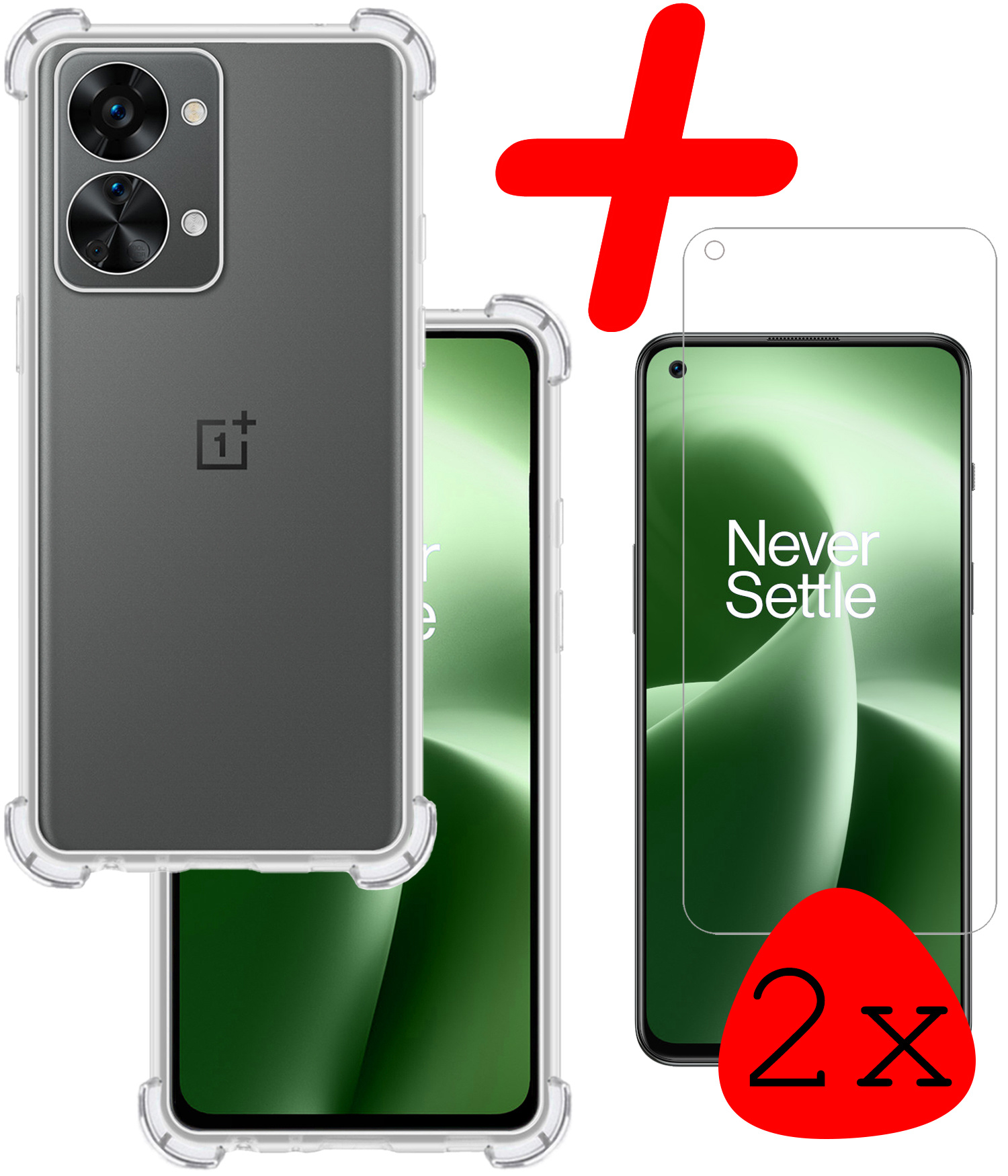 OnePlus Nord 2T Hoesje Shock Proof Met 2x Screenprotector Tempered Glass - OnePlus Nord 2T Screen Protector Beschermglas Hoes Shockproof - Transparant