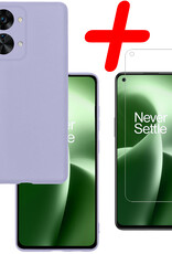 BASEY. Hoes Geschikt voor OnePlus Nord 2T Hoesje Siliconen Back Cover Case Met Screenprotector - Hoesje Geschikt voor OnePlus Nord 2T Hoes Cover Hoesje - Lila