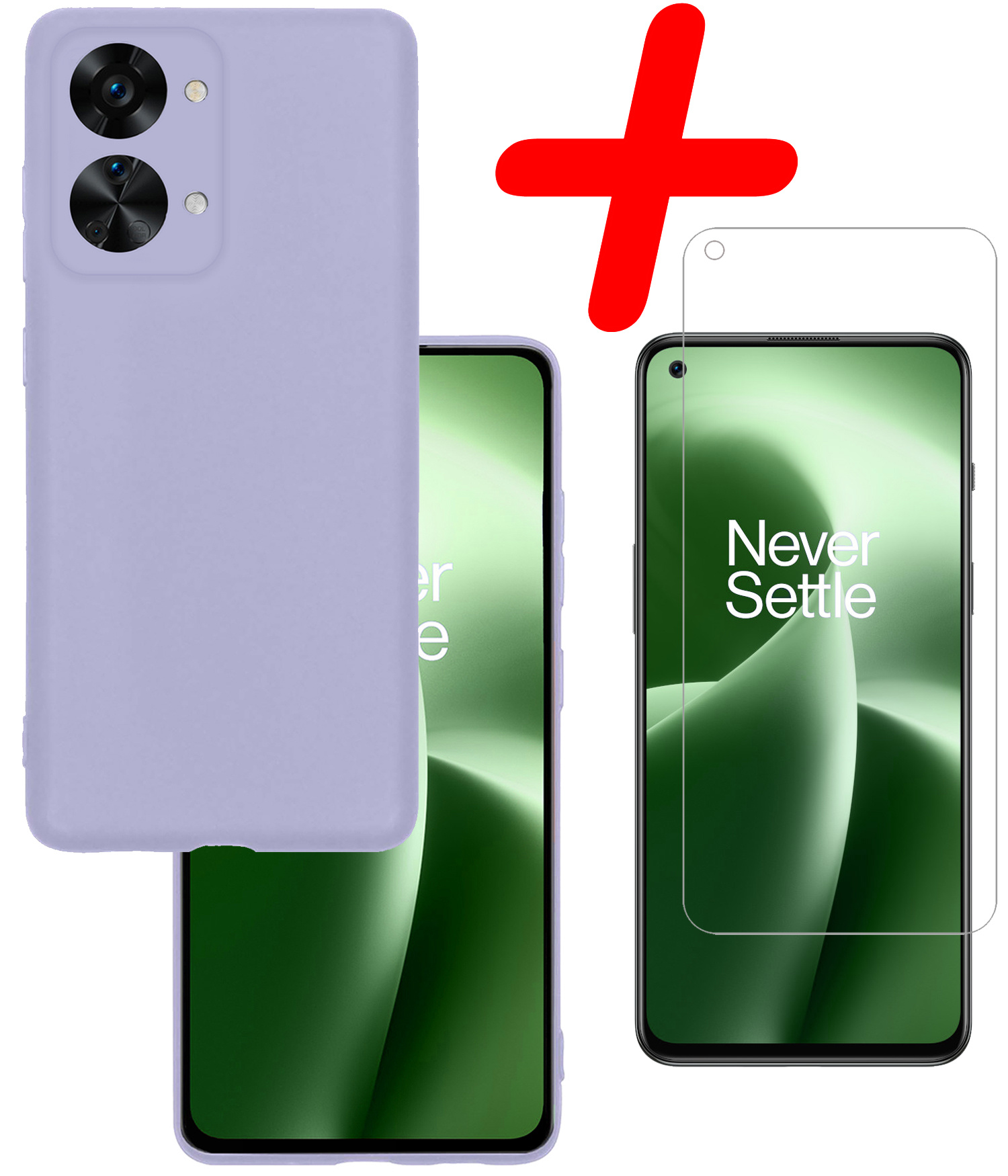 BASEY. Hoes Geschikt voor OnePlus Nord 2T Hoesje Siliconen Back Cover Case Met Screenprotector - Hoesje Geschikt voor OnePlus Nord 2T Hoes Cover Hoesje - Lila