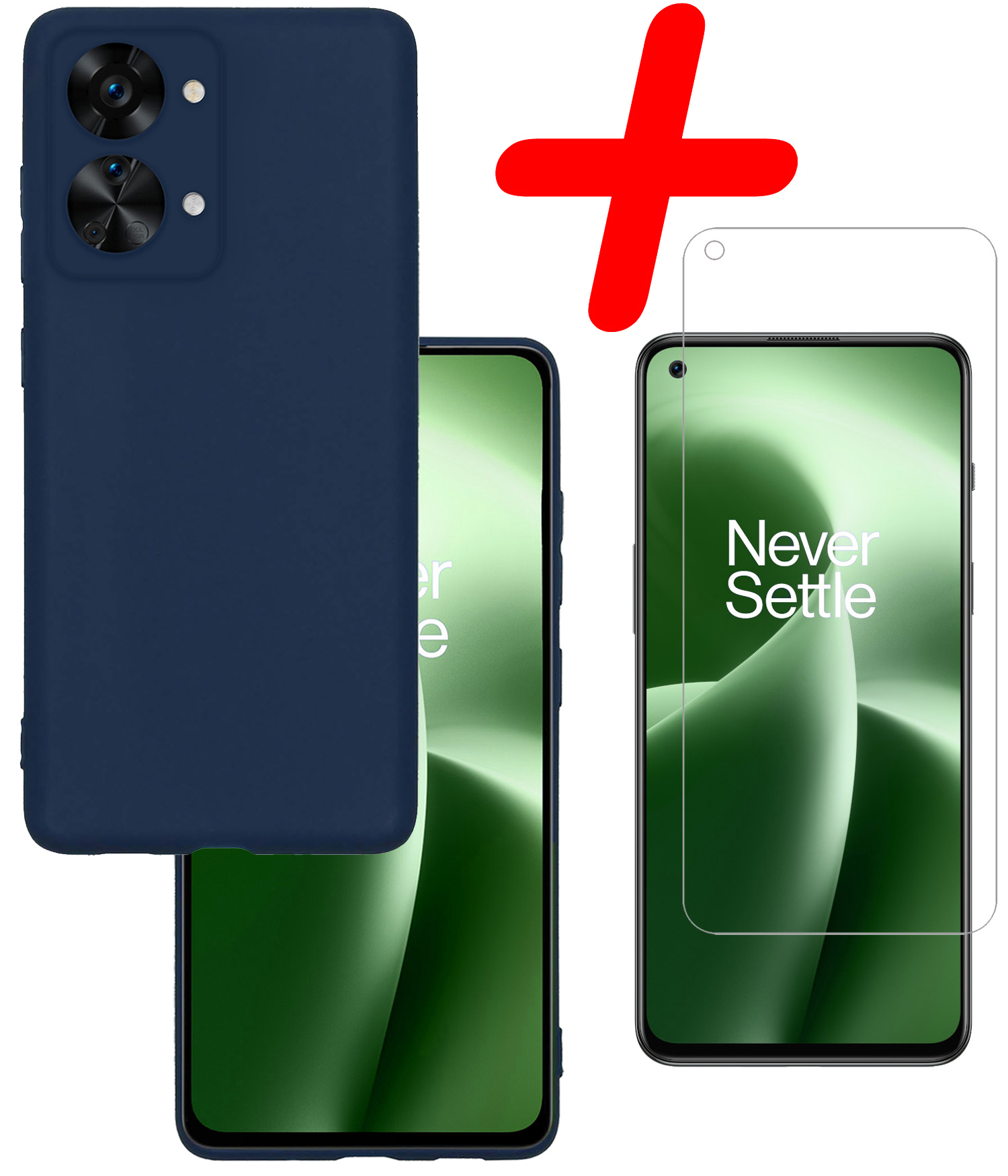 BASEY. Hoes Geschikt voor OnePlus Nord 2T Hoesje Siliconen Back Cover Case Met Screenprotector - Hoesje Geschikt voor OnePlus Nord 2T Hoes Cover Hoesje - Donkerblauw