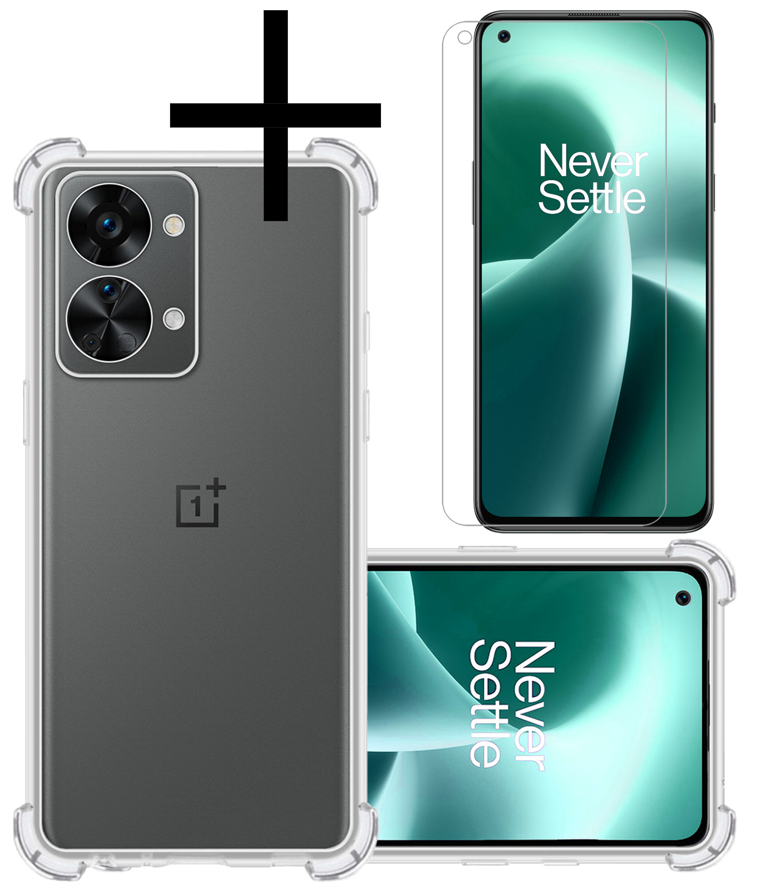 NoXx Hoes Geschikt voor OnePlus Nord 2T Hoesje Siliconen Cover Shock Proof Back Case Shockproof Hoes Met Screenprotector - Transparant