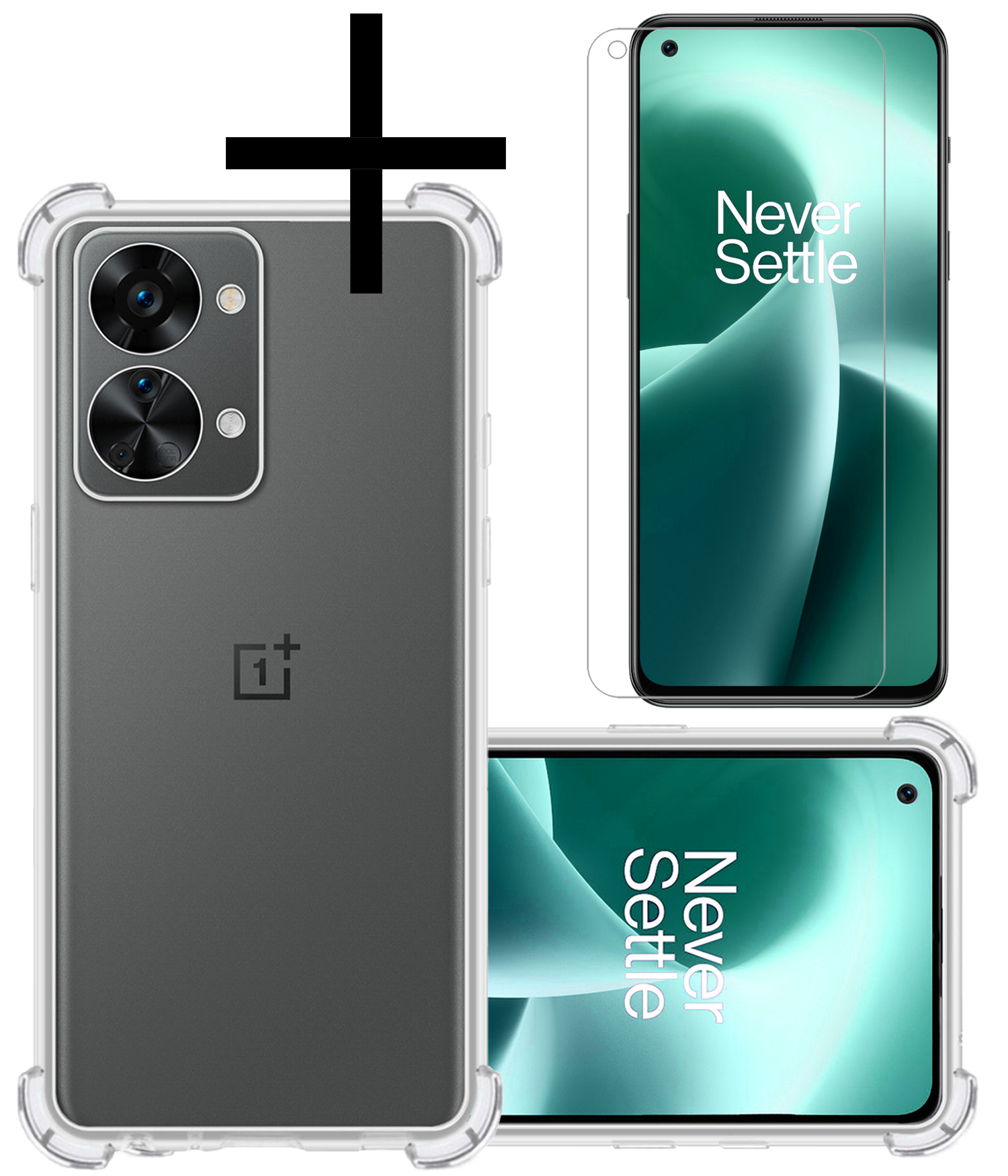OnePlus Nord 2T Hoesje Transparant Cover Shock Proof Case Hoes Met Screenprotector